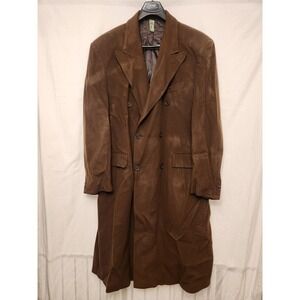 Studio Milano Coat Mens 48 Brown Cashmere Wool Long Overcoat Italy FLAW